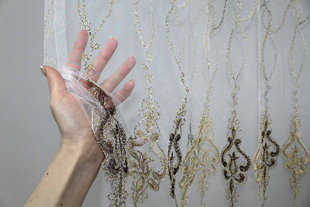 Тюль VR-Textil 1193т Kort ADOR Фатин с люрексовой нитью Золотистый с коричневым 300х270 см (40-972) Киев - изображение 7