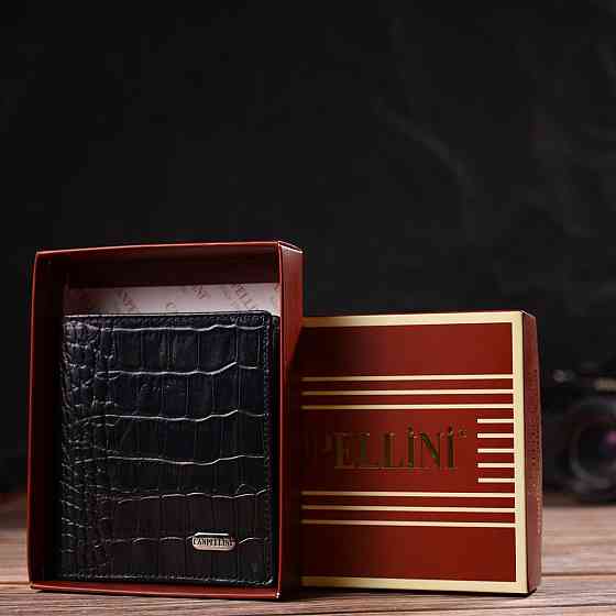 Невелике шкіряне портмоне для чоловіків з тисненням під крокодила CANPELLINI 21738 Чорне Київ