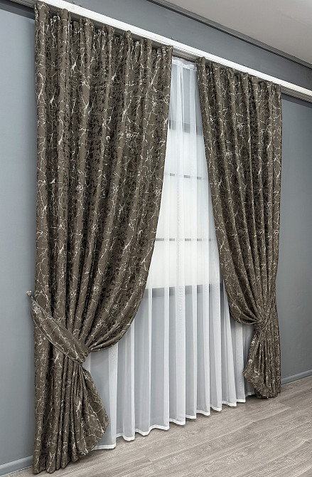 Комплект готових штор VR-Textil Льон мармур Royal Touch № 2008ш Сіро-коричневий 150х270 см 2 шт (33-1301) Київ - фото 3