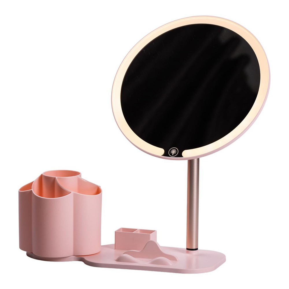 Круглое настольное зеркало для макияжа с подсветкой, розовое Киев - изображение 7