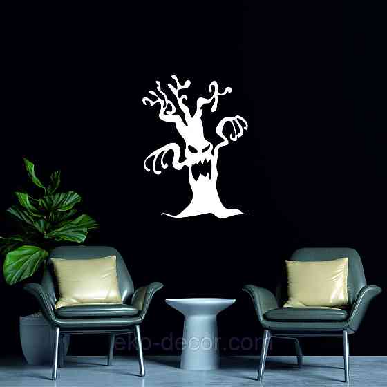 Декоративне настінне Панно «Хелловіїн, силует дерева», Декор на стіну 90*67 см, Білий Київ