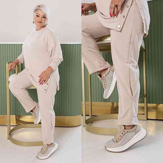 Жіночий стильний повсякденний костюм двонитка Беж, 48/52 Одеса