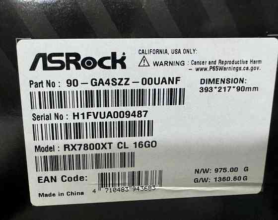 Відеокарта ASRock Radeon RX 7800 XT Challenger 16GB OC Нова! Харків