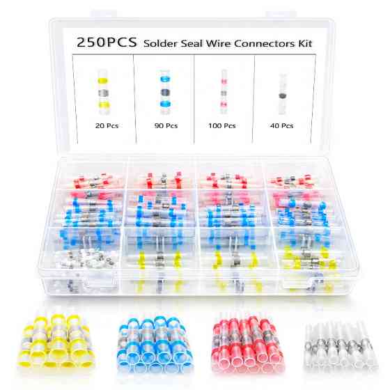 Термоусадочна гільза 250шт, термоусадка з олов’яним припоєм, набір для пайки та проводки Київ