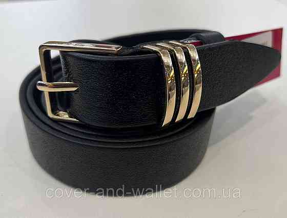 Жіночий брючний ремінь з італійської шкіри із золотистою пряжкою 30 мм PS Leather Київ