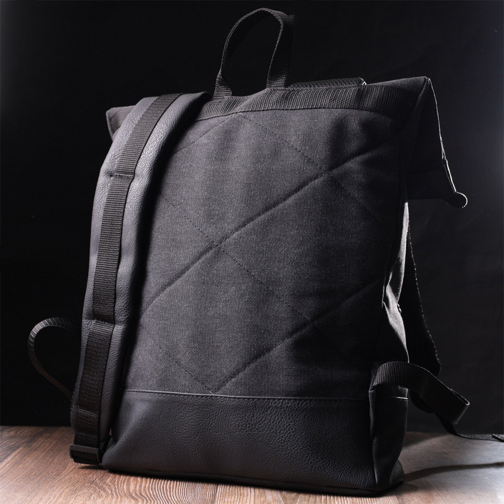 Добротный рюкзак для ноутбука из вставками эко-кожи FABRA 22583 Черный Киев - изображение 4