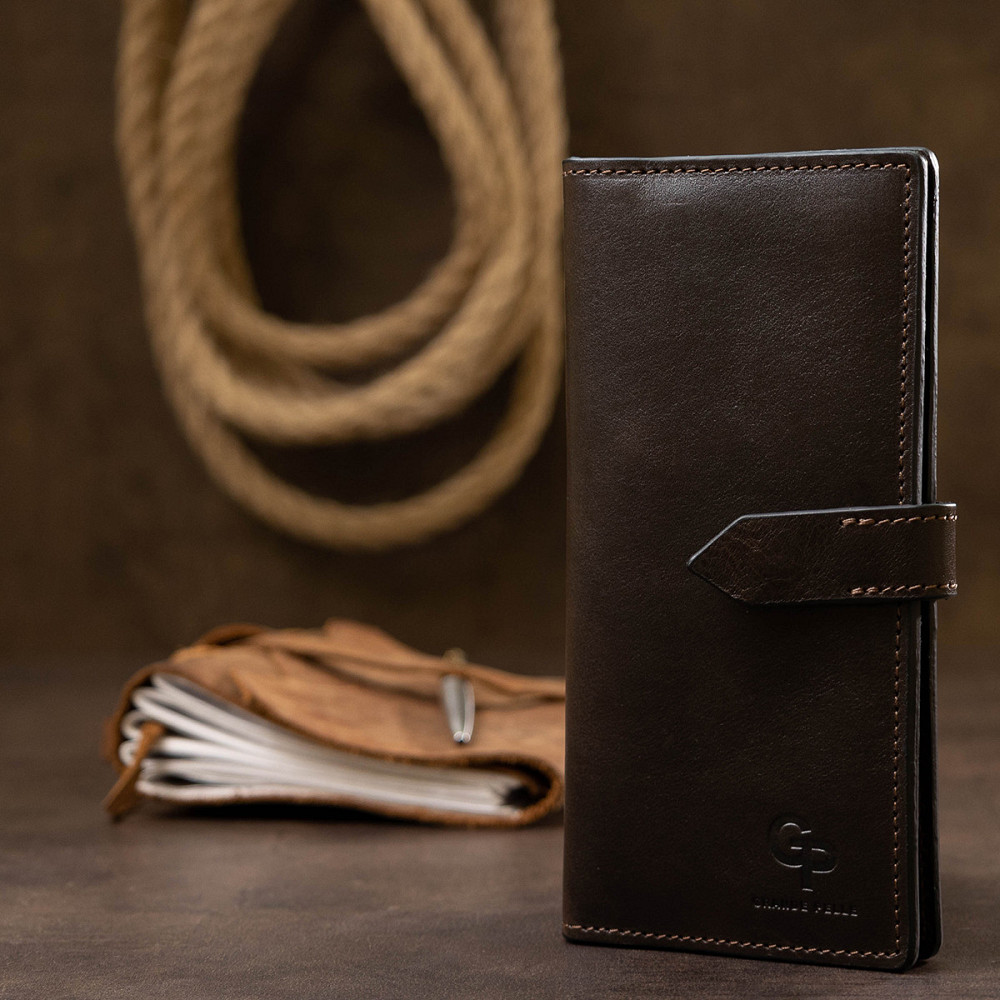 Шкіряне чоловіче глянсове портмоне Коричневий (GRANDE PELLE) Київ - фото 3