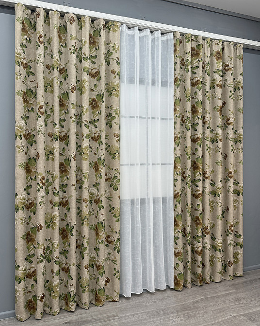 Комплект штор VR-Textil Лен Прованс 200х270 2шт и Тюль 500х270 2081ш-115т Бежевый с коричневым и белым 71-216/6 Киев - изображение 3