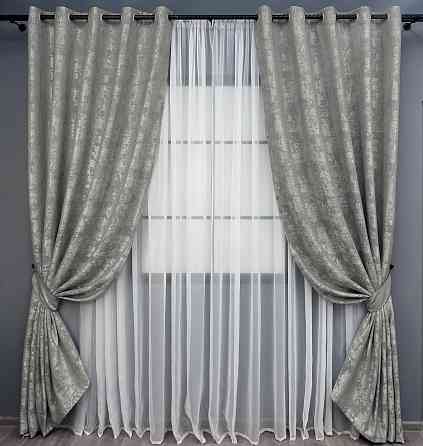 Комплект штор на люверсах VR-Textil Жакард Sultan XO № 1125ш сірий 150х250 см 2 шт (37-0157) Київ