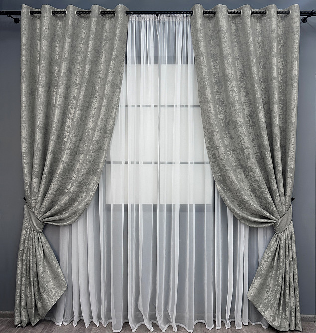 Комплект штор на люверсах VR-Textil Жакард Sultan XO № 1125ш сірий 150х250 см 2 шт (37-0157) Київ - фото 2