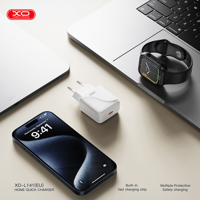 Мережевий зарядний пристрій XO L141 Single USB-C 20W + Type-C кабель білий Львів - фото 6