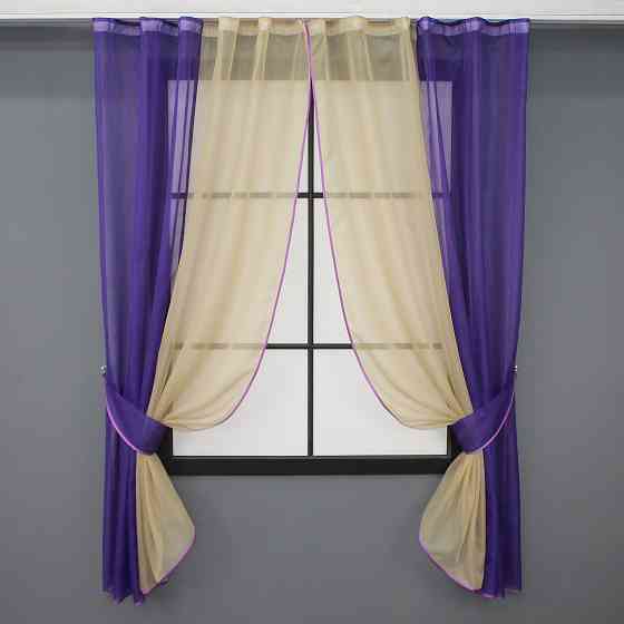 Кухонные шторы VR-Textil № 017к комбинированные с подвязками фиолетовый с темно-бежевым 265х170 см (50-235) Киев