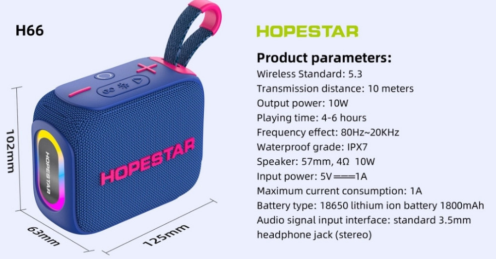 Колонка Bluetooth HOPESTAR H66 10W 360° звук IPX7 RGB. Харків - фото 1
