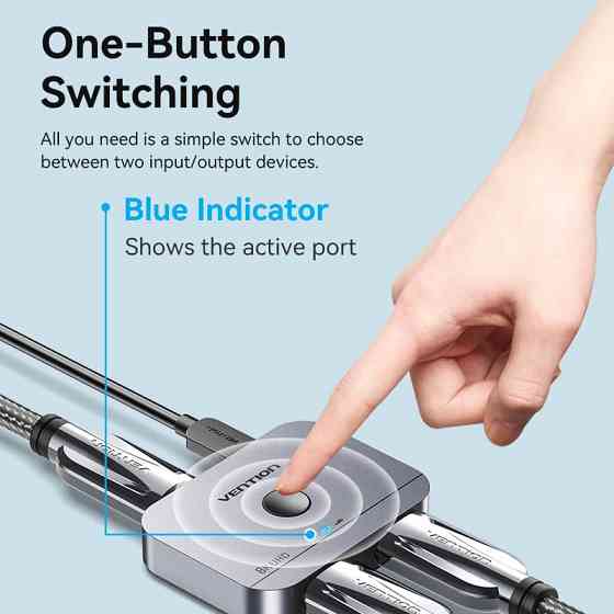 Сплітер HDMI 2.1 UHD 8K 60Hz 3D, HDCP HDR Dolby 7.1 перемикач двонаправлений 2 in 1 out  Vention Винница