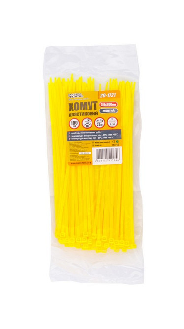 MASTERTOOL Хомут нейлоновий MASTERTOOL 3.6х200 мм 100 шт жовтий 20-1721 Киев - изображение 2