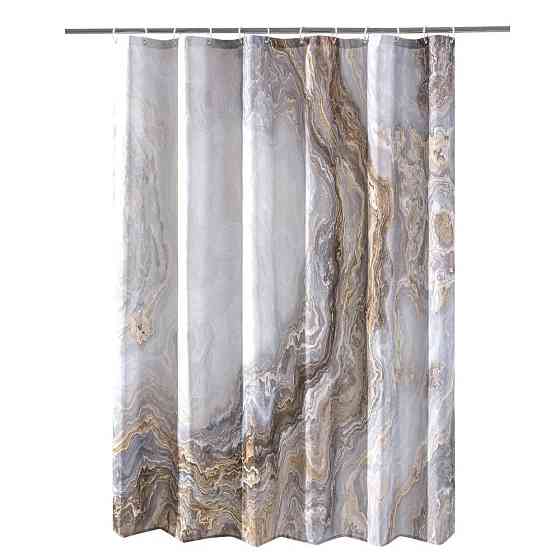 Шторка для ванної та душу з кільцями 180x180 см водовідштовхувальна, шторка для душової та ванної з гачками, Мармурове-золото Кам'янець-Подільський