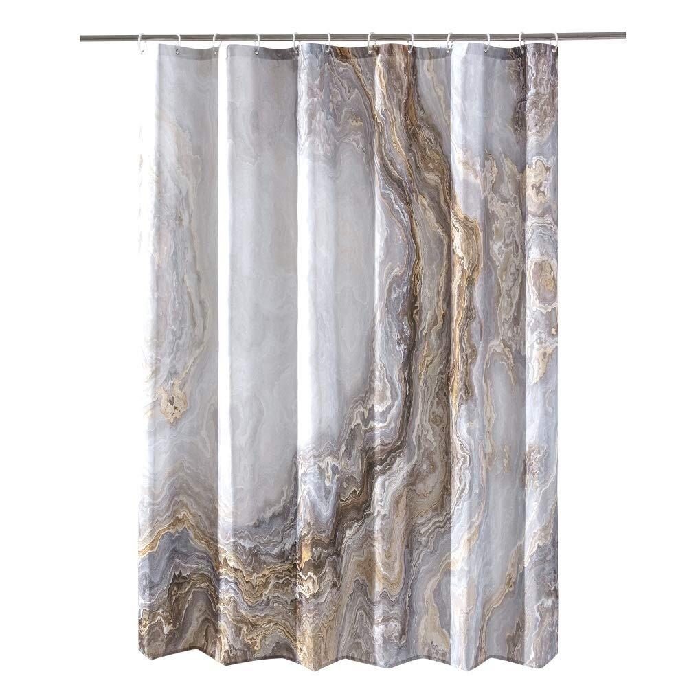 Шторка для ванной и душа с кольцами 180x180 см водоотталкивающая, шторка для душевой и ванной с крючками, мраморное-золото Каменец-Подольский - изображение 2