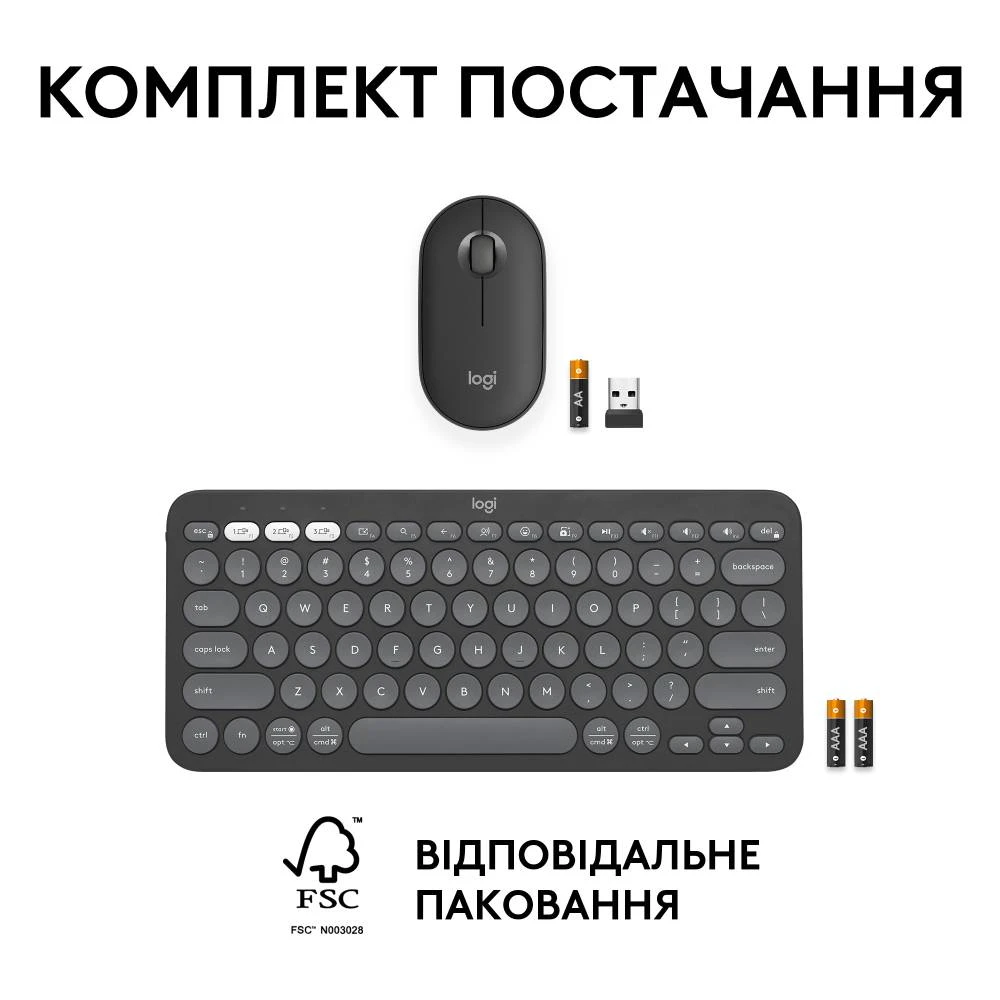 IT набір Logitech Pebble 2 Combo - Tonal Graphite - US INT'L - 2.4GHZ/BT (6915632) Київ - фото 6