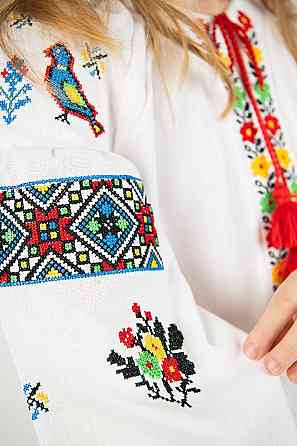 Вышиванка для девочек, белая, льняная, с длинным рукавом, топ Киев