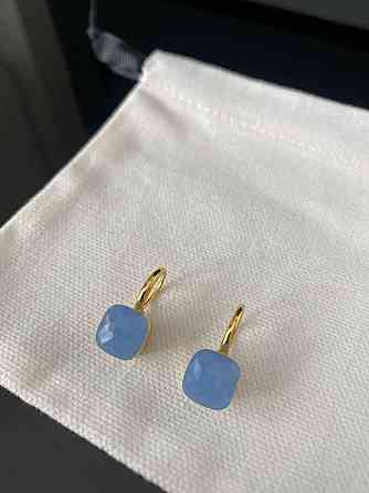 Сережки Помелато Італія гачок, позолота з лавандовим каменем Одеса