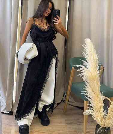 Жіноча ефектна сукня на бретелях із глибоким вирізом на ніжці італійський шовк Чорний, 48/52 Одеса