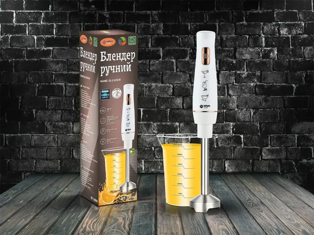 Ручний блендер з чашею 600 мл, 1600 Вт, 1 швидкість, лезо з нержавіючої сталі BITEK BT-346W Одеса - фото 1