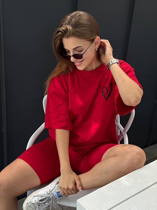 Футболка и велосипедки женские кулир Красный XS-S Харьков - изображение 9