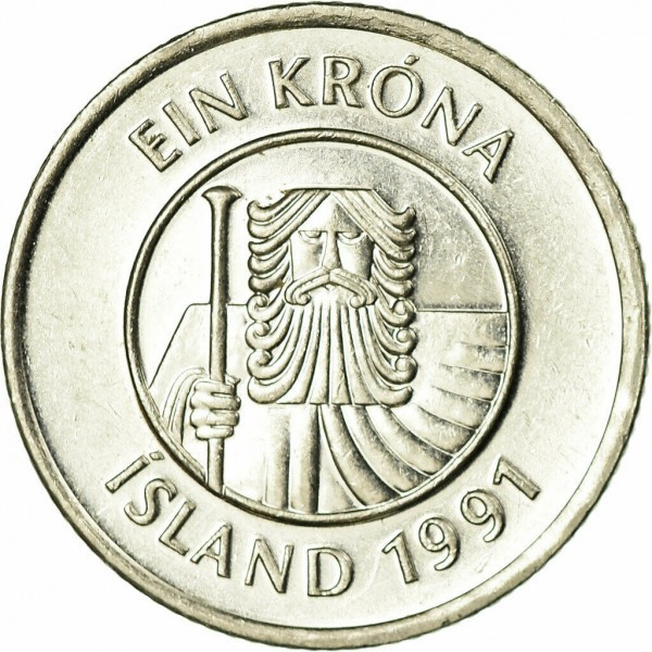 Треска. Монета 1 крона. 1981-1987 год, Исландия. Полтава - изображение 1