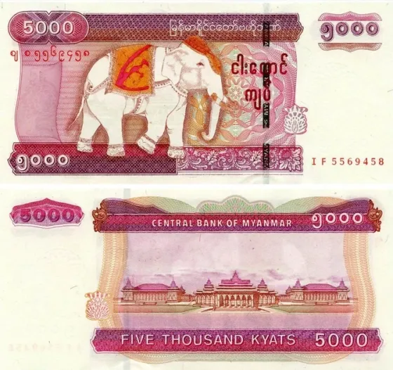 Мьянма (Бирма) 5000 кьят 2014 UNC Слон Полтава