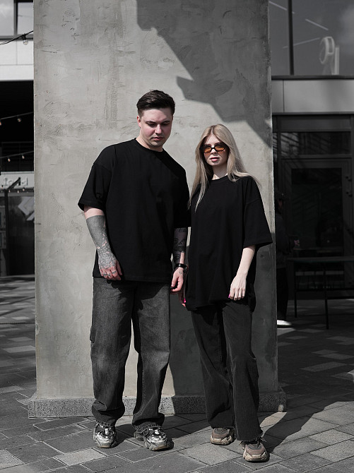 Парні футболки оверсайз (oversize) для чоловіка та дружини, для закоханих пар SANE чорні L Одеса - фото 3
