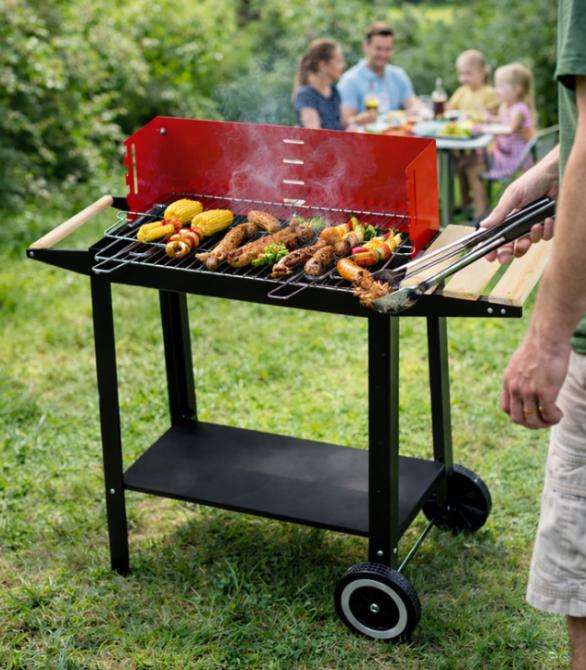Вугільний садовий мангал (гриль) на колесах з кришкою, решіткою, полицями та аксесуарами (Польща) Київ - фото 18