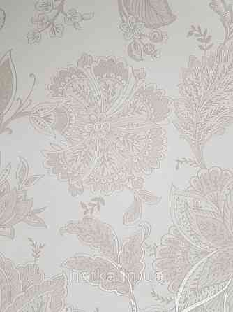 Шпалери флізелінові еко Rasch Sophia 0.53х10 рослинний принт квіти листя срібло бежеві на світло-сірому 3д Київ