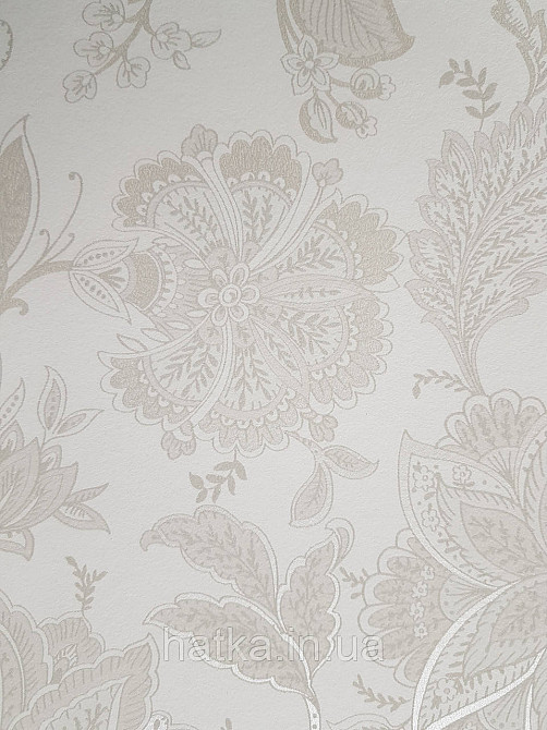 Шпалери флізелінові еко Rasch Sophia 0.53х10 рослинний принт квіти листя срібло бежеві на світло-сірому 3д Київ - фото 4