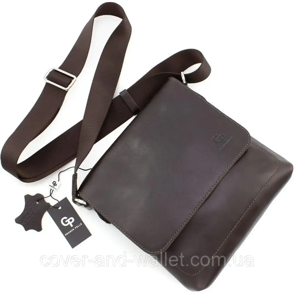 Кожаная мужская наплечная сумка на магнитах ручной роботы Grande Pelle 754620 Киев - изображение 5