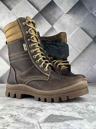 Тактичні чоловічі зимові водонепронекні берці коричневі теплі армійські берці з хутром прошиті та проклеєні WAR Львів