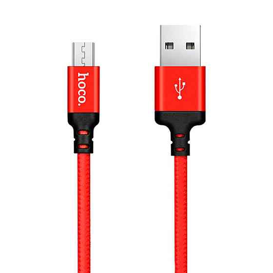Кабель HOCO X14 USB to Micro 2,4A, 1m, nylon, aluminum connectors Black-red Киев