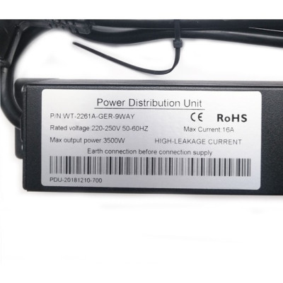 Силовий блок Eserver 19" 9 розеток, кабель 1.8м, алюм. корпус PDU 220В, 16А (WT-2261A-GER-9WAY) Вінниця - фото 5