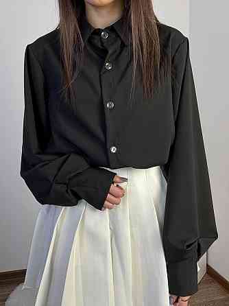 Женская базовая рубашка на пуговицах турецкий плотный софт Черный Одесса