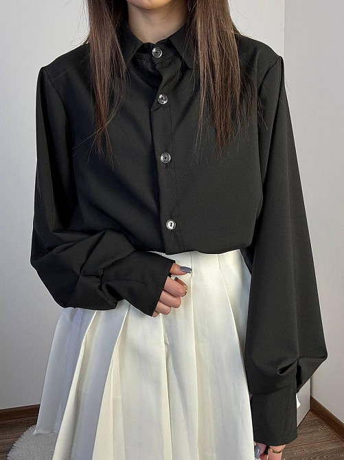 Женская базовая рубашка на пуговицах турецкий плотный софт Черный Одесса - изображение 3