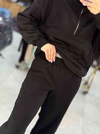 Жіночий теплий прогулянковий костюм вільного крою турецький фліс Чорний, 46/48 Одеса