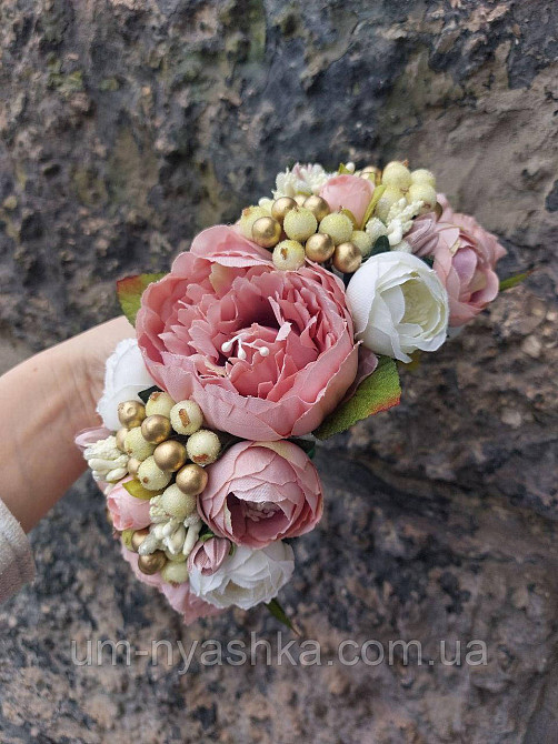 Ободок обруч з квітами "Піони великий капуччіно" Кривий Ріг - фото 6