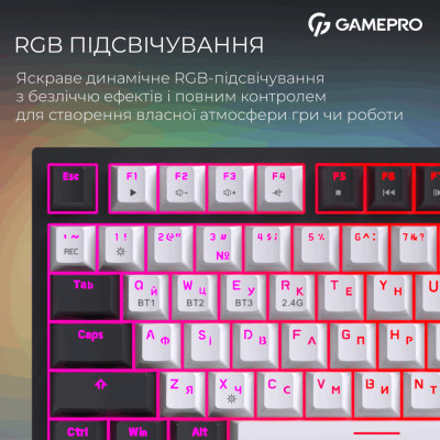 Клавиатура GamePro Asgard Valhalla Pro MK160B-D-Pro Rainy Switch Wireless/Bluetooth/USB UA Black (MK160B-D-Pro) Винница - изображение 5