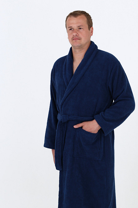 Чоловічий махровий халат Ideal Textile ХL темно-синій (56860503) Чернівці - фото 1