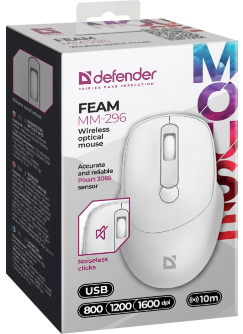 Миша Defender Feam MM-296 White (52297) (7125990) Киев - изображение 3