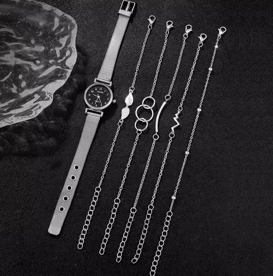 Жіночий подарунковий набір Silver Elegance годинник та п'ять браслетів сріблястий Київ - фото 6