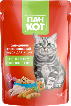 Влажный корм для кошек Пан Кот сочный кролик в соусе 100 г Винница