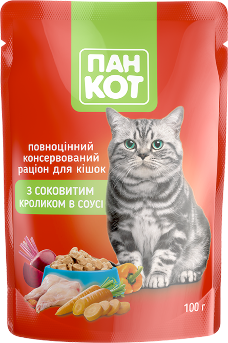 Влажный корм для кошек Пан Кот сочный кролик в соусе 100 г Винница - изображение 1