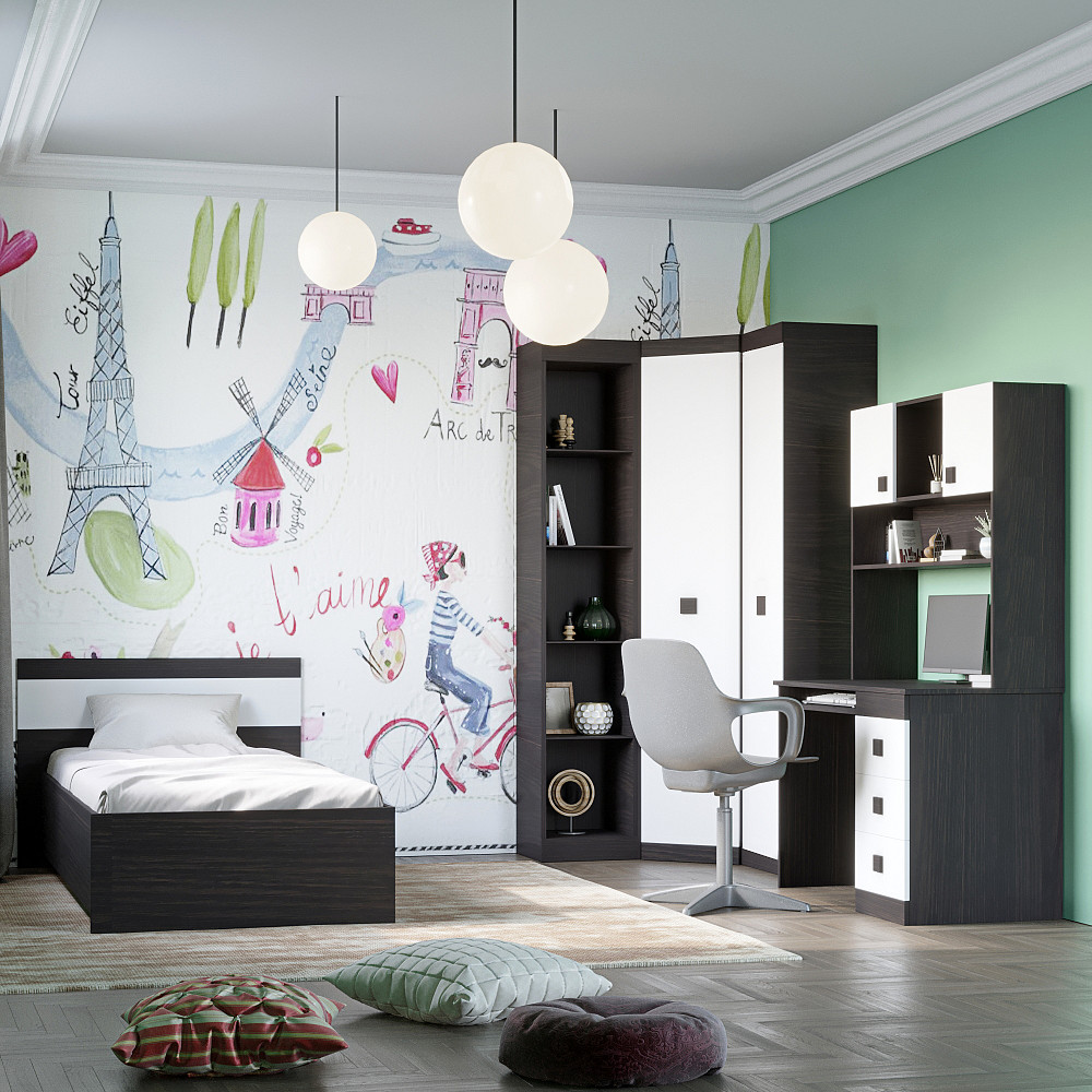 Спальня Детская Эверест Соната Комплект 11 (модульная - 6 элементов) венге темный + белый (DTM-2595) Днепр - изображение 1