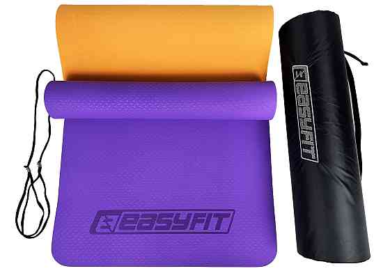EasyFit Килимок для йоги та фітнеса EasyFit TPE+TC 6мм двошаровий + Чохол фіолетовий з помаранч Коломия