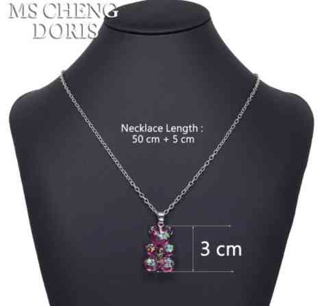 Прикраси з ведмедиками кулон, рожеве з перламутром - довжина ланцюжка 50см, смола, цинковий сплав Київ